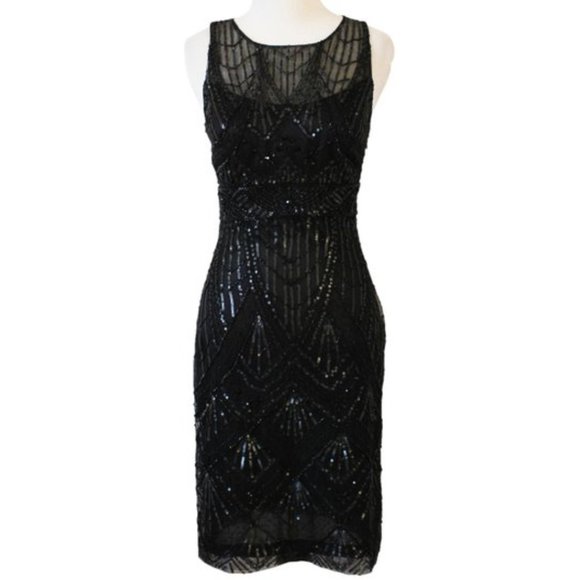 NEW Sue Wong 1920s Gatsby Art Deco Black Beaded & Sequined Cocktail Dress 0 - Picture 1 of 12